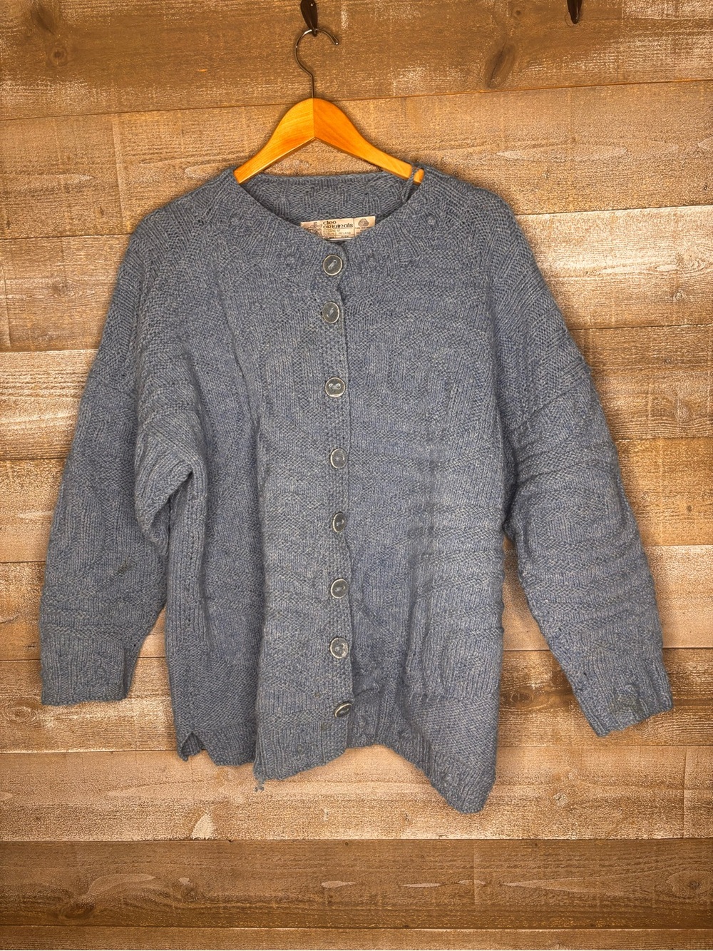 Cleo Originals 100% pure new wool Aran Irish fisherman chunky Sweater Cardigan